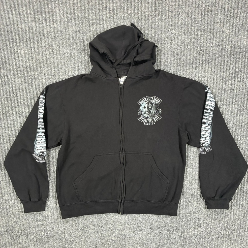 Panama City Beach Motorcycle Week 2018 Hoodie Mens Size XL Black Full Zip Biker